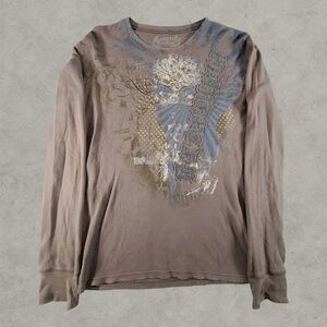 Monarchy Shirt Mens XL Brown Y2K Thermal Cyber Mall Goth Emo Waffle Knit 2000s